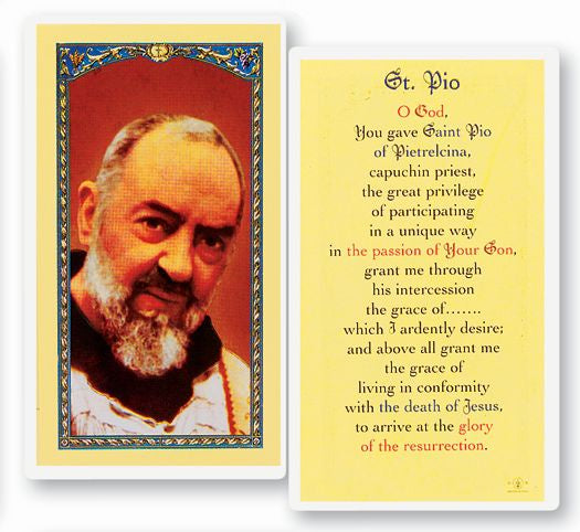 St. Padre Pio - Holy Card, Laminated