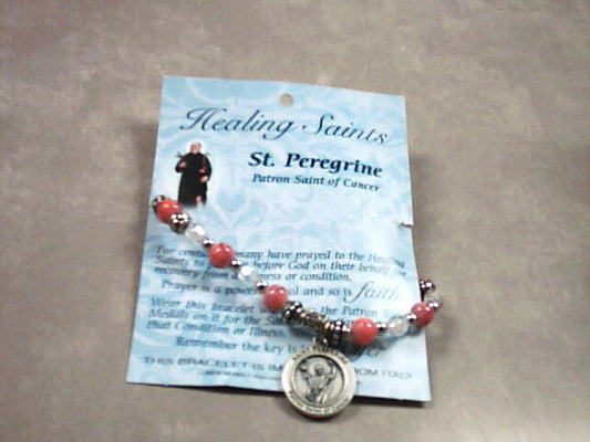 St. Peregrine bracelet with pink and luminous beads Patron Saint of Cancer