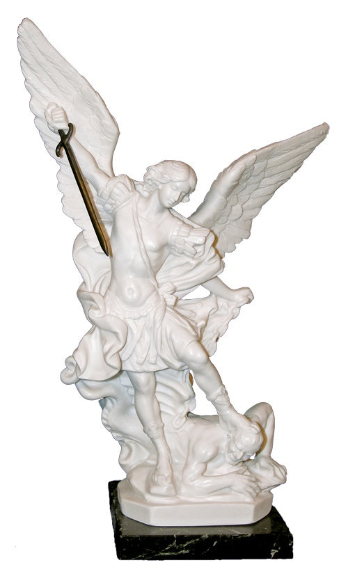 St. Michael in White Alabaster, 9.5" Italian Statue