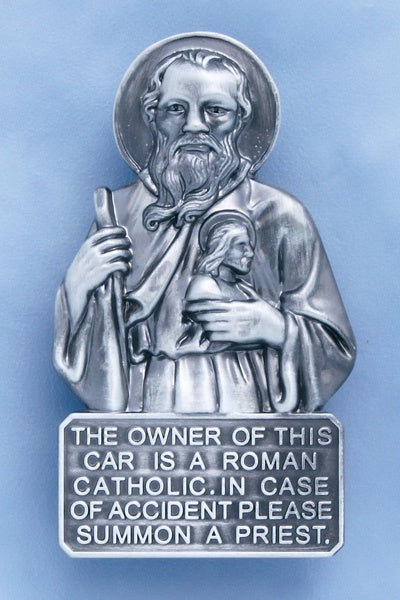 St. Jude Visor Clip - " The owner of this car is a Roman Catholic. In case of accident please summon a priest. "