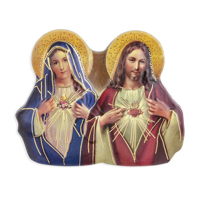 The Sacred Hearts of Jesus and Mary Statuette with Magnet