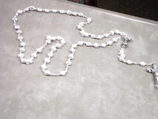 White pearl heart First Communion Rosary