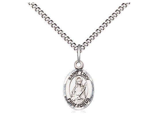 St. Lucy Sterling Silver Medal on Rhodium Chain