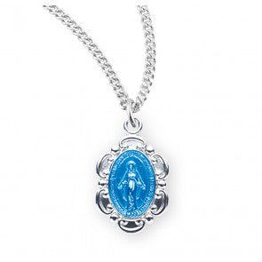 Miraculous Medal, Sterling Silver with Blue Enamel - S2102BL