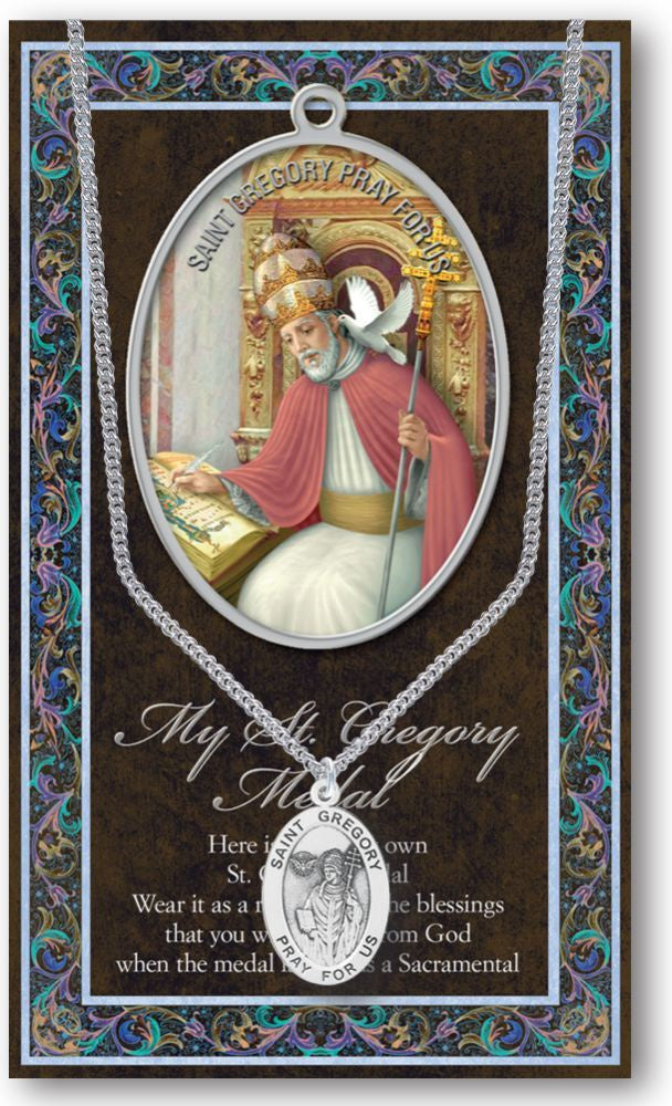 Saint Gregory The Great 1.125" Genuine Pewter Saint Medal with Stainless Steel Chain