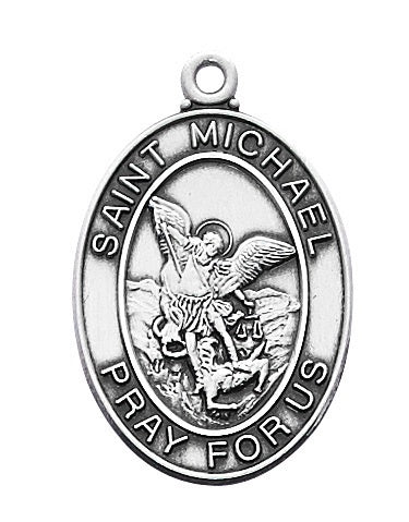 Sterling Silver St. Michael Medal with 24" Stainless Steel Chain