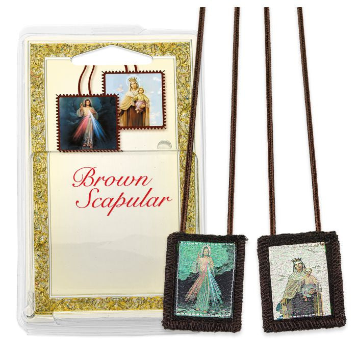 Divine Mercy Brown Wool Scapular