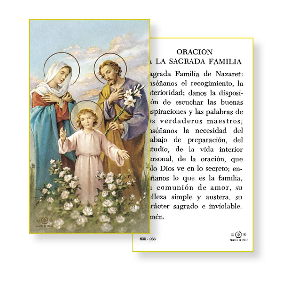 Oracion A La Sagrada Familia Holy Card