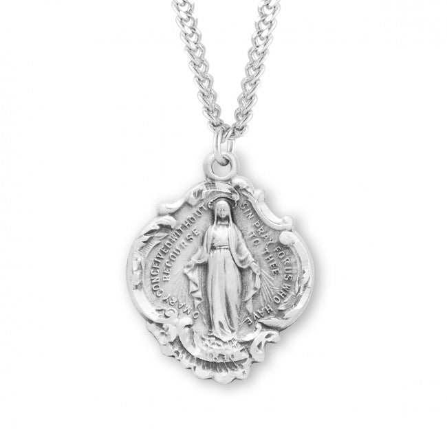 Sterling Silver Baroque Style Miraculous Medal - S1170