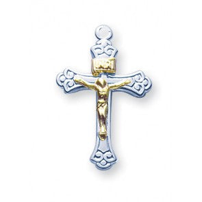 Sterling Silver Two Toned Tapered Crucifix on 18 inch chain