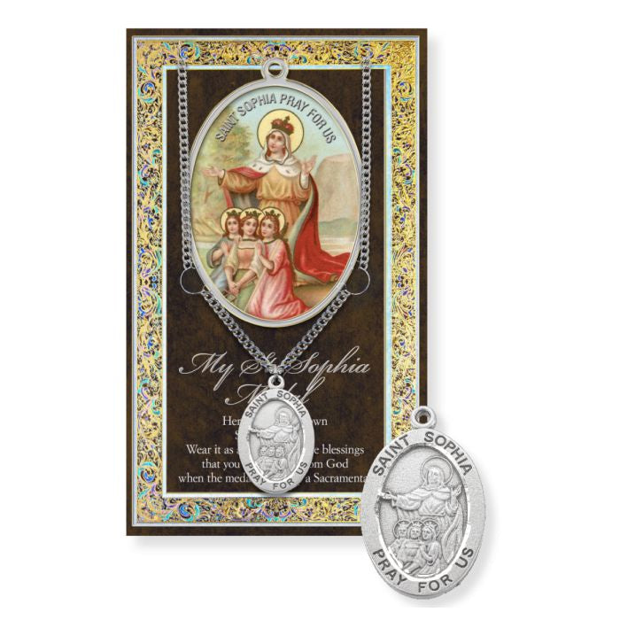 St. Sophia Pewter Medal Necklace With Prayer Card