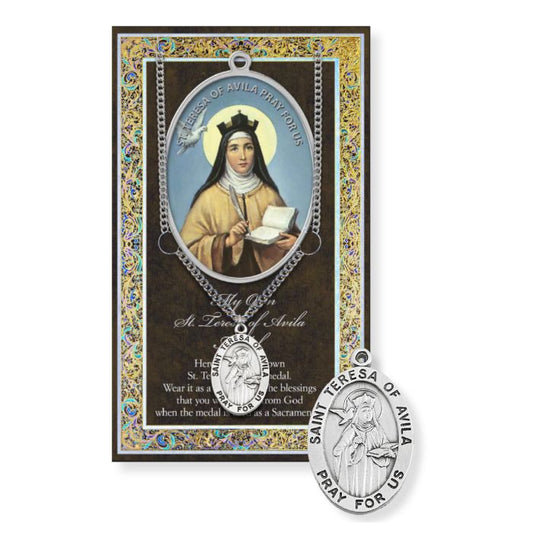 St. Teresa Avila Necklace With Biography And Picture Folder