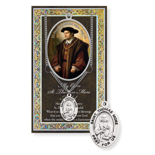 St. Thomas More Pewter Medal with Chain and Holy Card