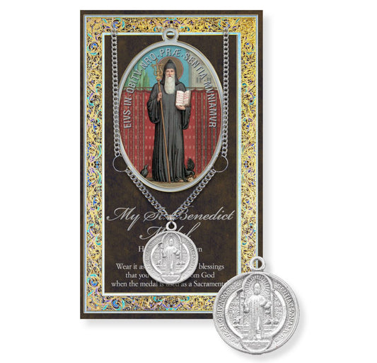 Saint Benedict 1.125" Genuine Pewter Saint Medal with Stainless Steel Chain