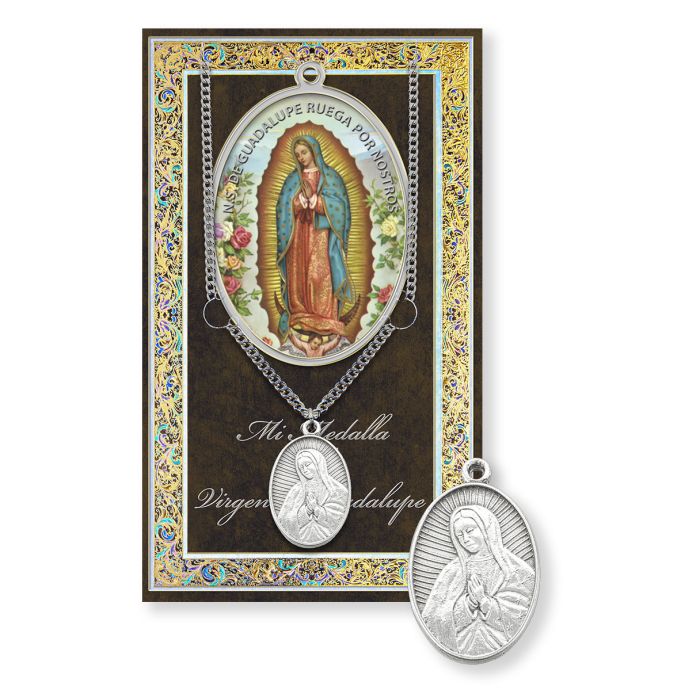 Our Lady of Guadalupe Pewter Medal Necklace with Pamphlet - 18" Chain