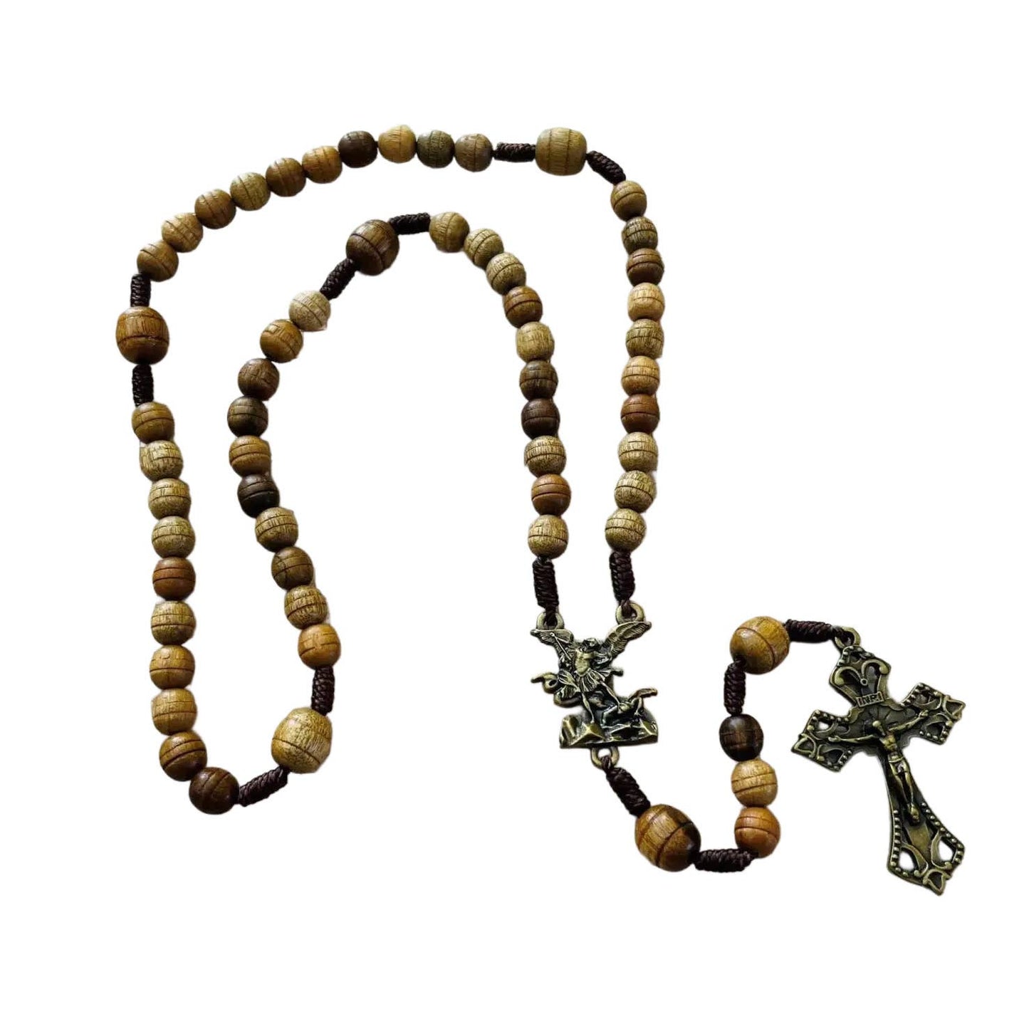 St. Michael Handmade Wood Bead Rosary