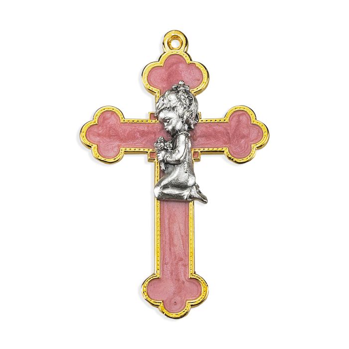 Enameled Cross with a Praying Child Figure (Boy/Girl Variants)