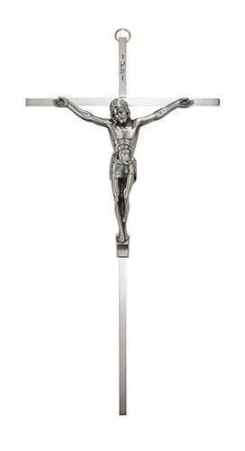 Silver Tone Cross with Antique Pewter Finish Corpus - 10" Crucifix