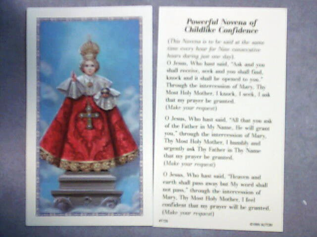 Powerful Novena of Childlike Confidence - Infant of Prague holy card