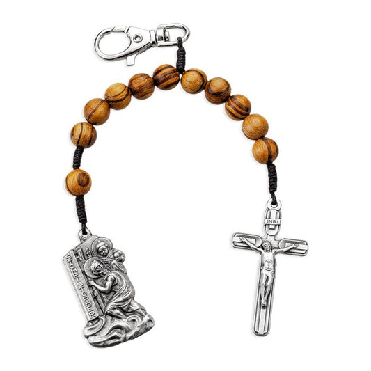 St. Christopher One Decade Wood Rosary Backpack Clip