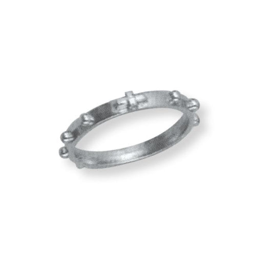 Rosary Ring With Cross - Silver Tone in Assorted Sizes