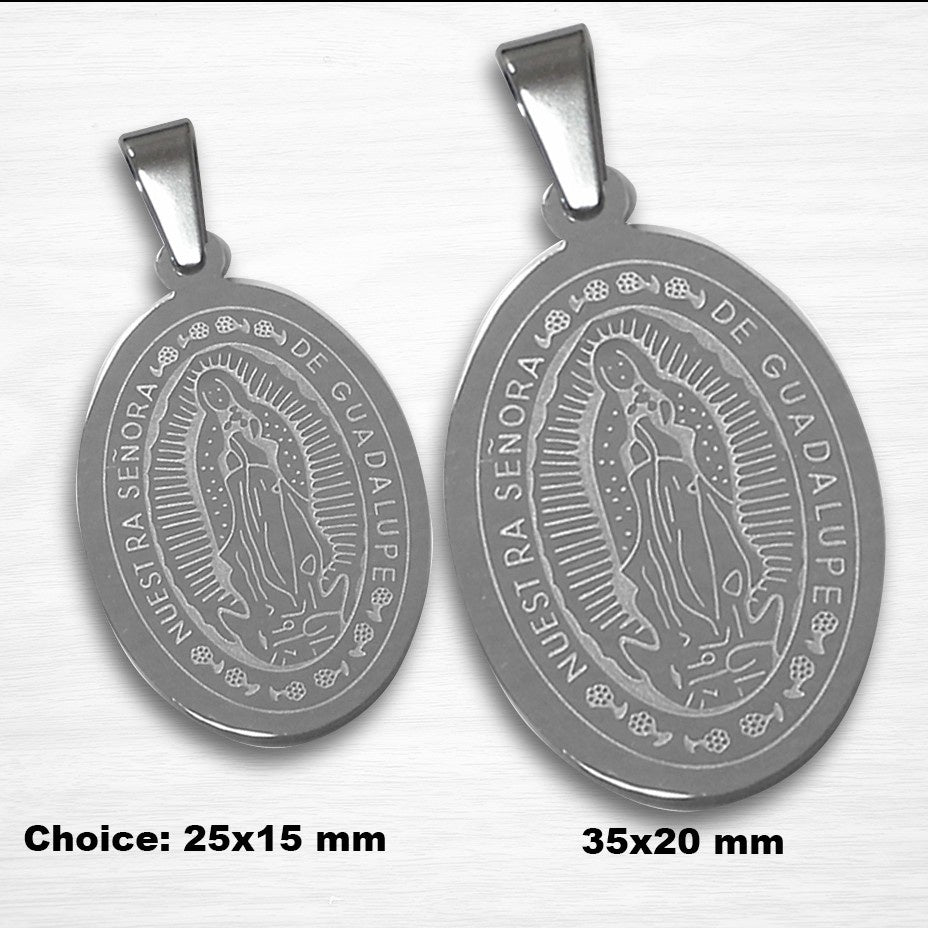 Our Lady of Guadalupe: Stainless Steel Medal Necklace 20″ Chain and Holy Card