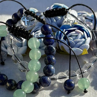 Genuine Lapis Lazuli Bracelet with Cross Charm - 7"