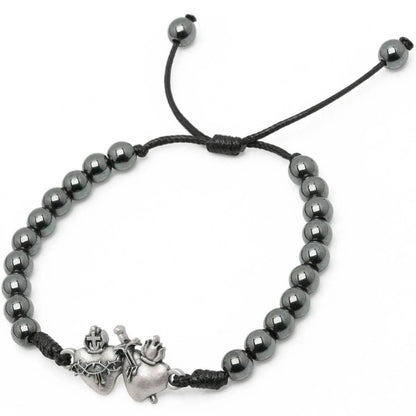 Sacred Heart Hematite Beads Bracelet - 7"