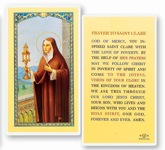 Prayer to St. Clare of Assisi Holy Card