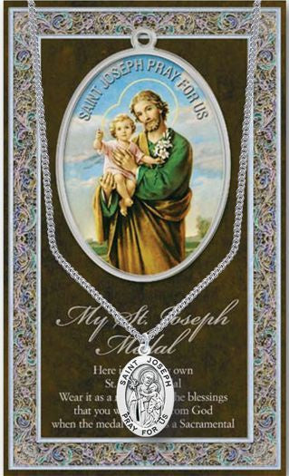 St. Joseph pewter medal necklace with prayer folder