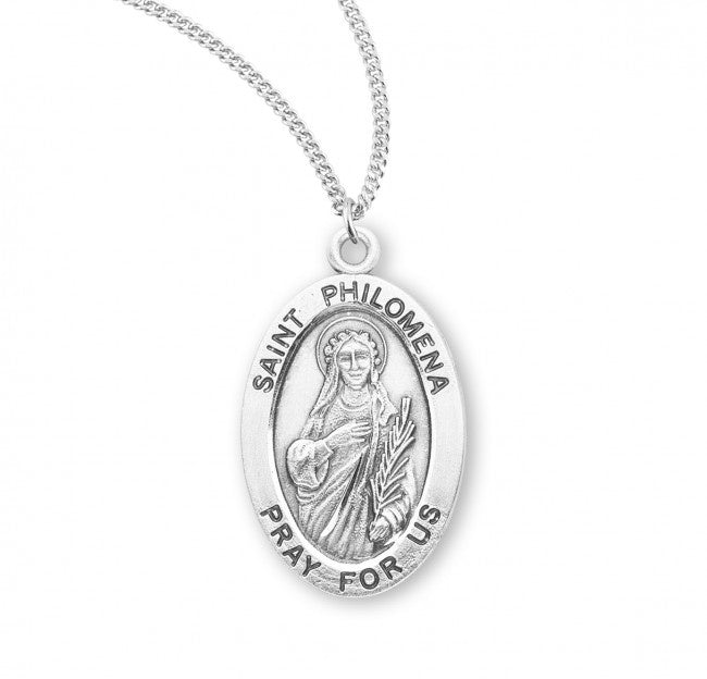 Saint Philomena Oval Sterling Silver Medal - Necklace (S9474)