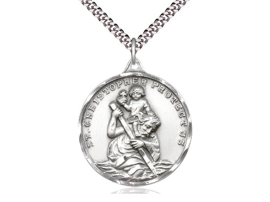 St. Christopher Large Round Sterling Silver Medal -  0203CSS