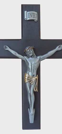 Black Wood Crucifix With 2 Tone Corpus - 10"