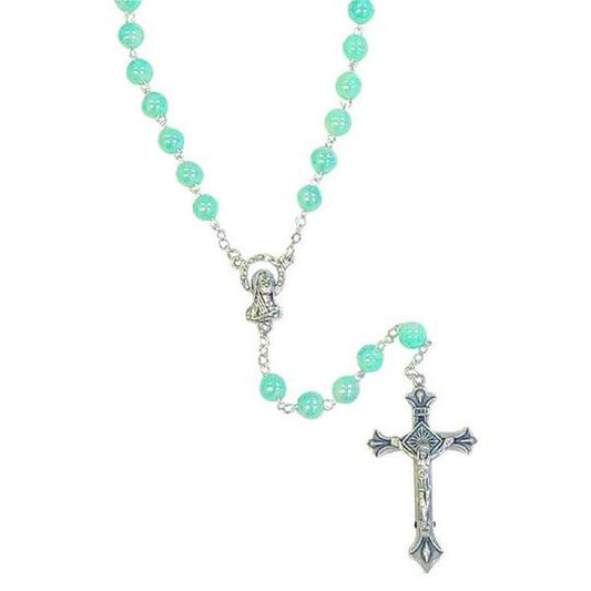 Imitation Glass Stone Rosary - Light Blue