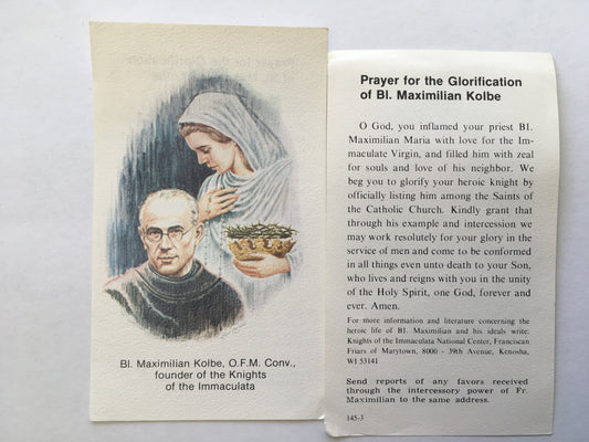 Prayer For The Glorification Of St. Maximilian Kolbe Holy Card