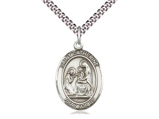 St. Catherine of Siena Sterling Silver Oval medal with chain