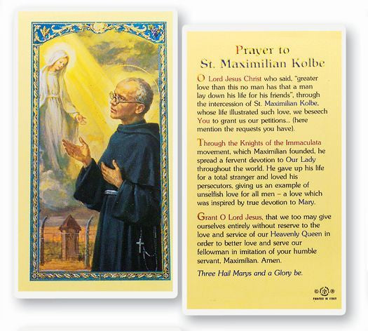 St. Maximilian Kolbe Holy Card - Available in Paper or Laminated