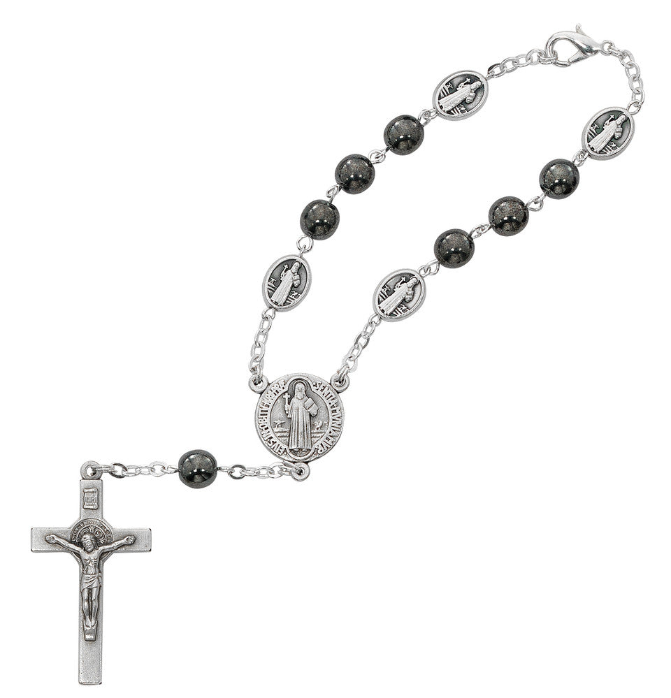 St. Benedict Hematite Auto Rosary