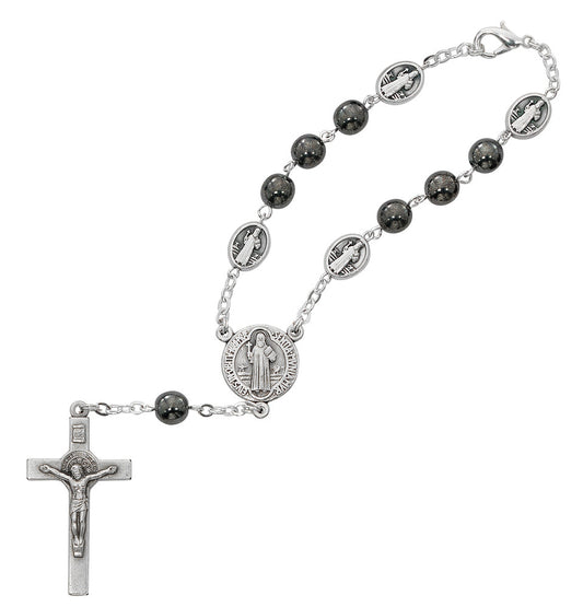 St. Benedict Hematite Auto Rosary