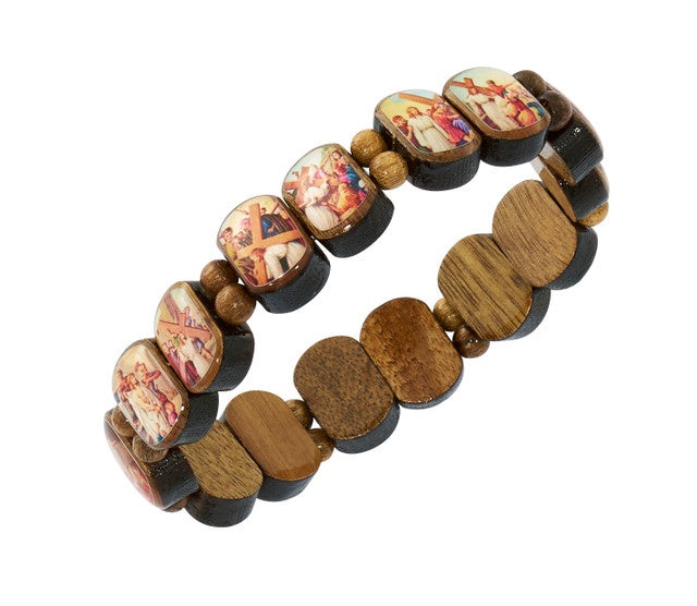 Stations of the Cross Wood Bead Bracelet