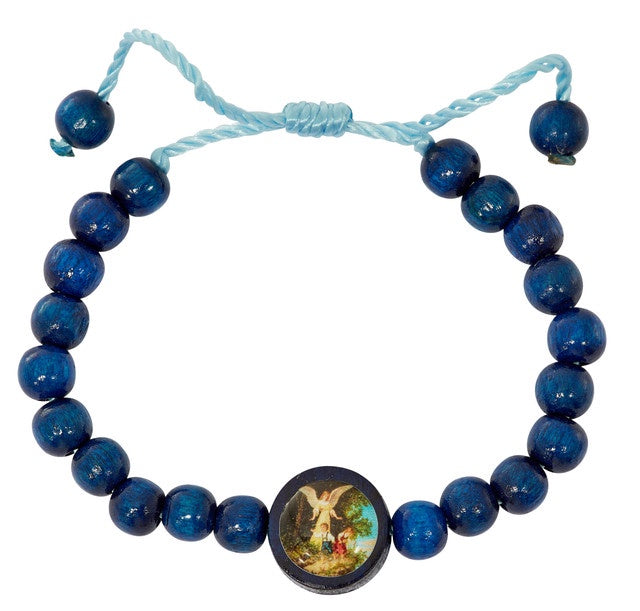 Guardian Angel Wood Bead Rosary Bracelet - Available in Dark Blue or Pink