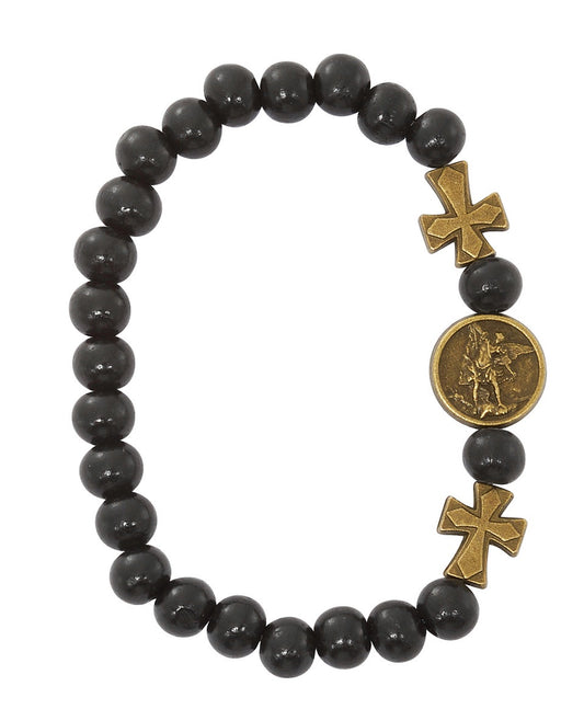 St. Michael Wood Bead Bracelet