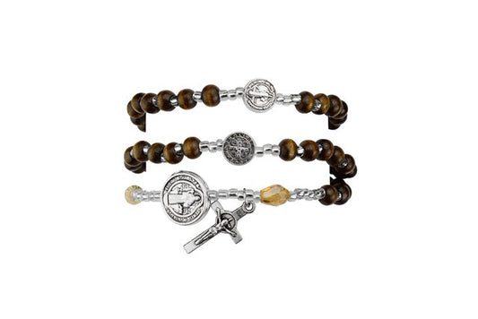 St. Benedict Brown Wood Twistable Bracelet