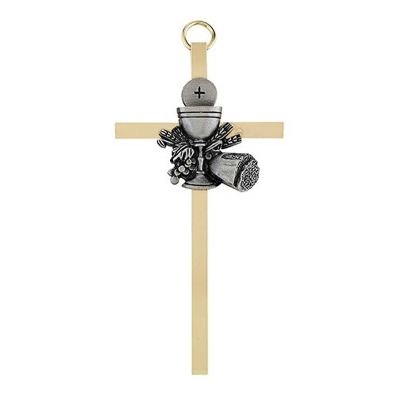 Brass Cross with Pewter Chalice Emblem