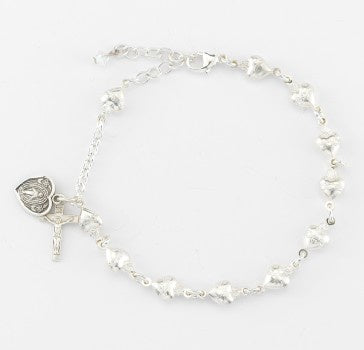 Sacred Heart Solid Sterling Silver Rosary Bracelet 8mm With Miraculous Medal And Crucifix Medal