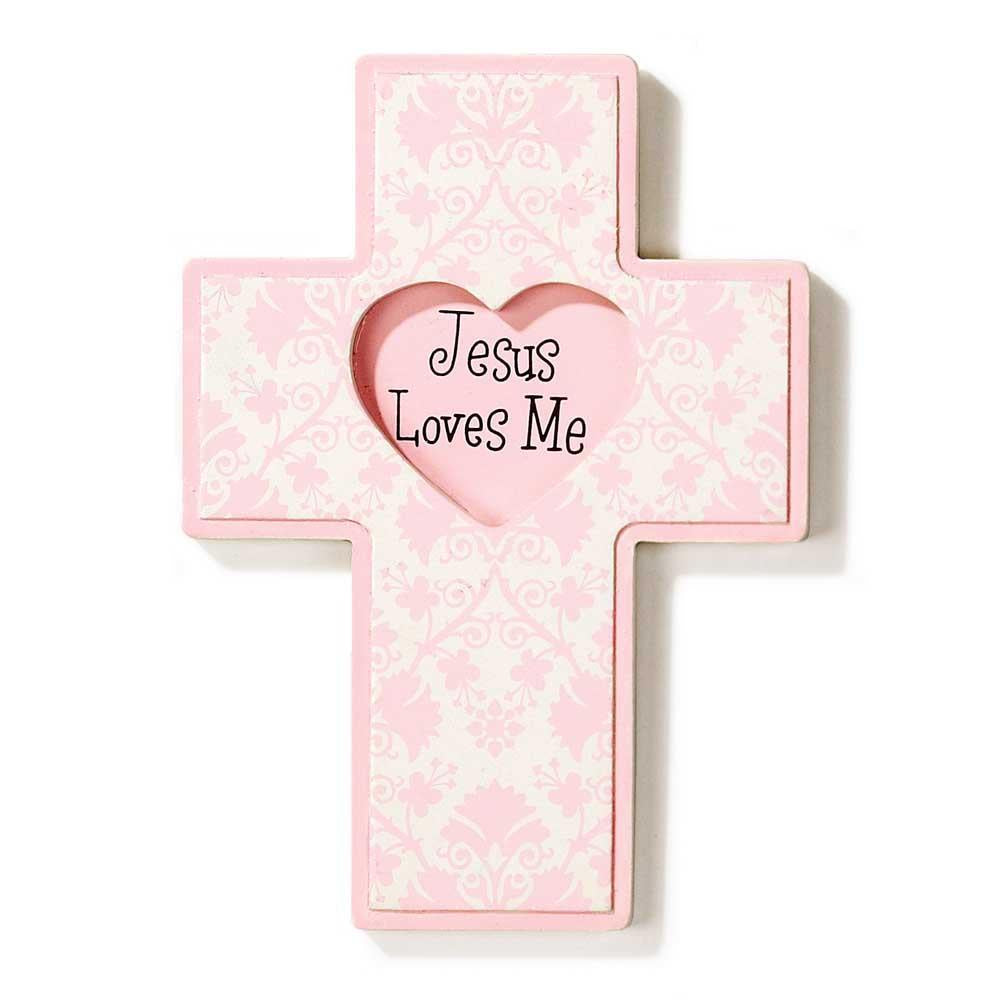 Jesus Loves Me Pink Wall Cross