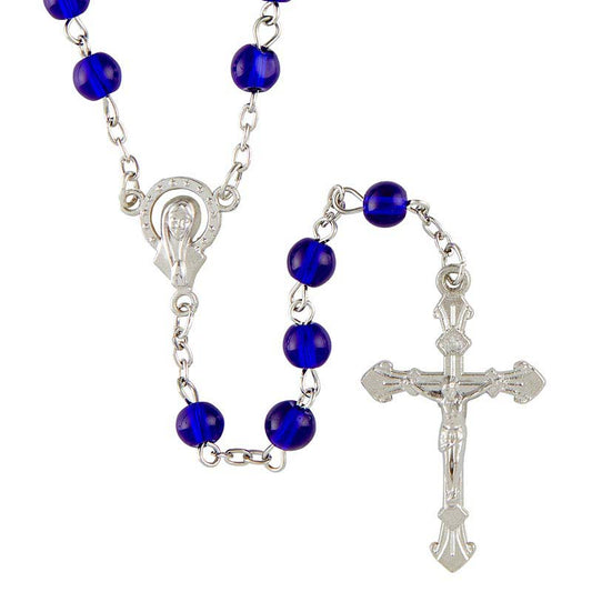 Dark Blue Glass Bead Rosary - 12191