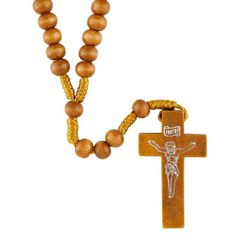 Light Brown Wood Cord Rosary