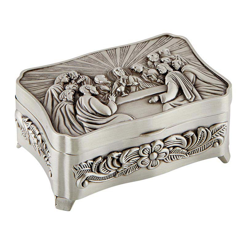 Silver Finish Last Supper Rosary Box