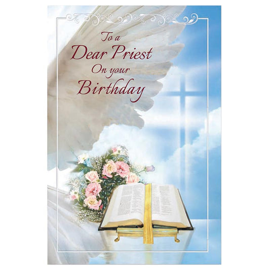 " To A Dear Priest On Your Birthday " Greeting Card  - Gold Etched